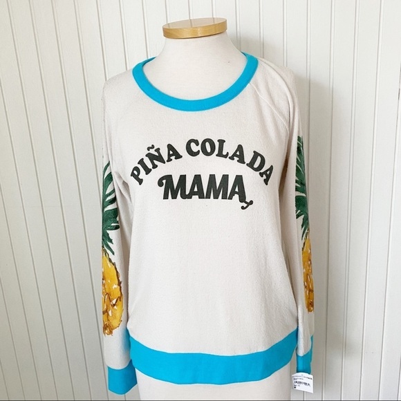 NWT Chaser Pina Colada Mama Pineapple Cream Beach Sweater Sweatshirt Size Medium - Picture 1 of 16